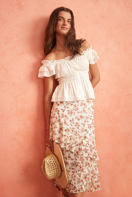 Bev Tiered Floral Midi Skirt