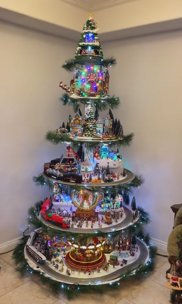 🎉Ferris wheel Christmas tree (with trains, Ferris wheel, brightly lit houses)