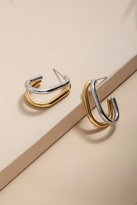 Sophia Stainless Steel Two Tone Oval Hoop Earrings