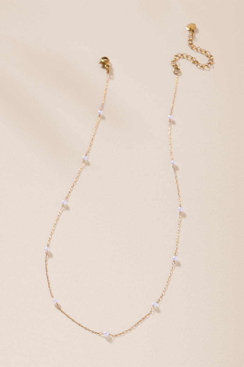 Laura Stainless Steel Mini Pearl StationNecklace