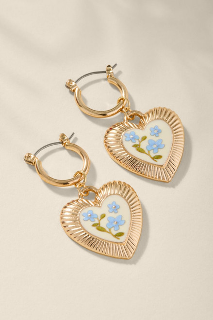 Lilly Floral Heart Charm Drop Earrings