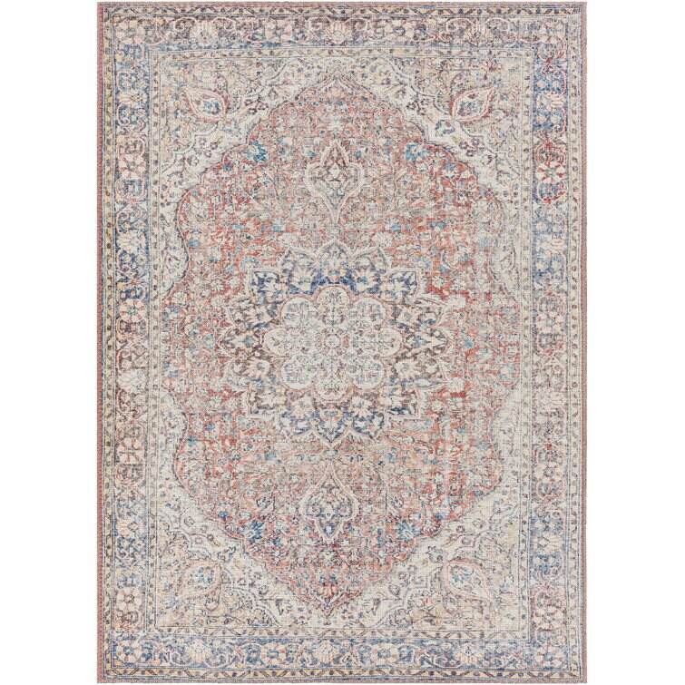 Bria Machine Washable Oriental Red/Blue/Ivory Area Rug