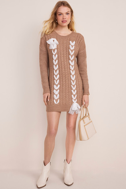 Stella Lace Up Cable Knit Sweater Dress