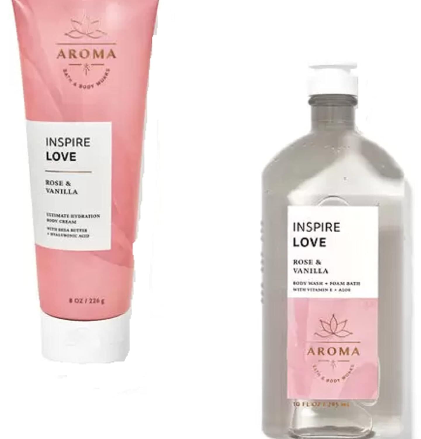 Bath & Body Works - Aromatherapy - Love - Rose Vanilla – 2 pc Bundle - Body Wash & Foam Bath & Body Cream -2020