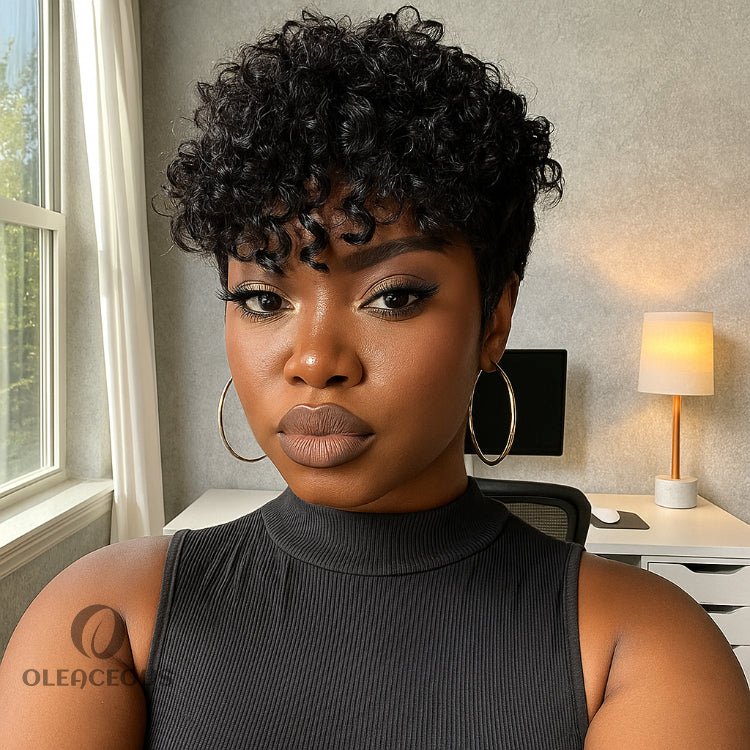 2026 Hot Sale Natural Black Short Pixie Curly Wig
