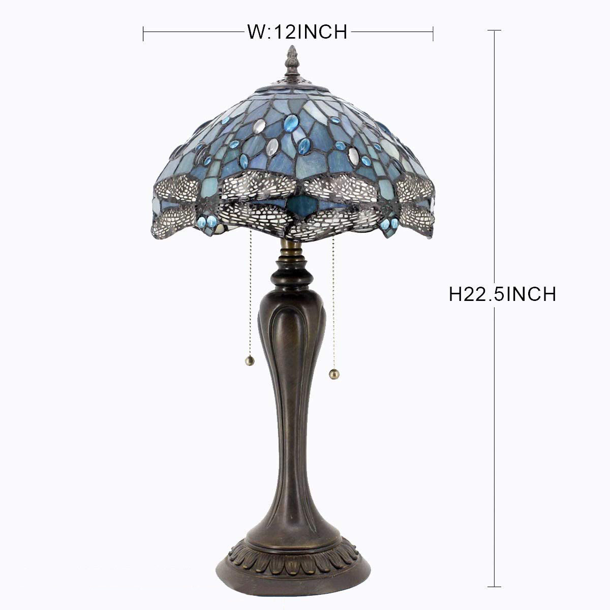 Brunswick Tiffany Table Lamp Sea Blue Stained Glass Dragonfly Style Teal Shade Resin Base 22