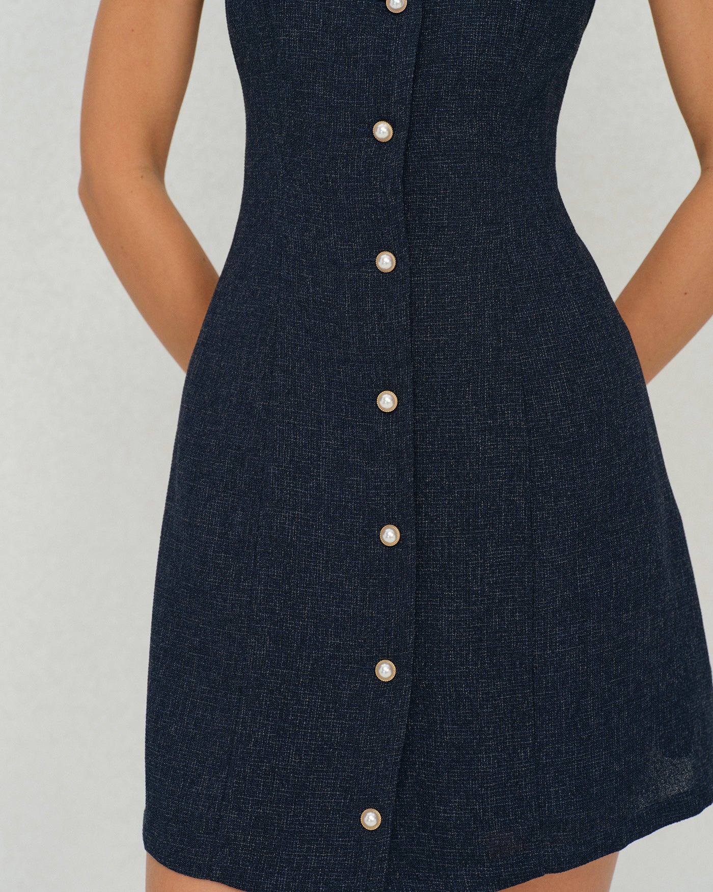 Navy Button A-Line Mini Dress