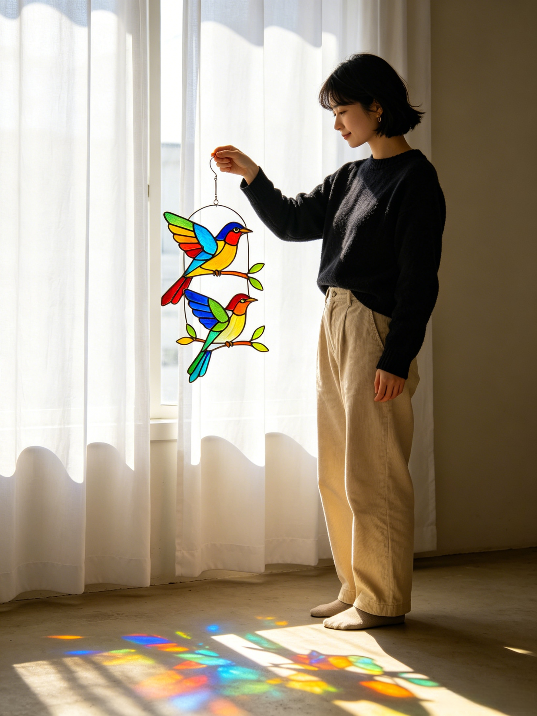 Multicolor Metal Birds Stained Suncatcher - Window Hanging Decor