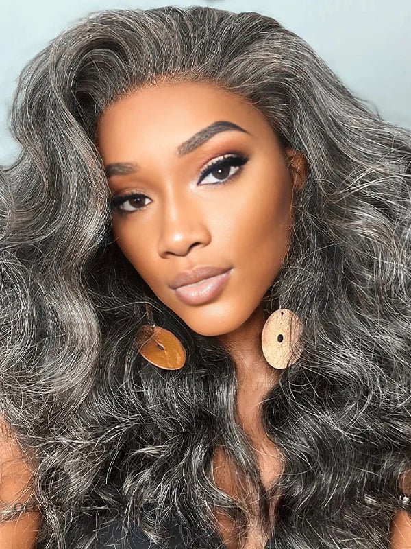 Salt And Pepper Wavy Glueless Gray Color wig