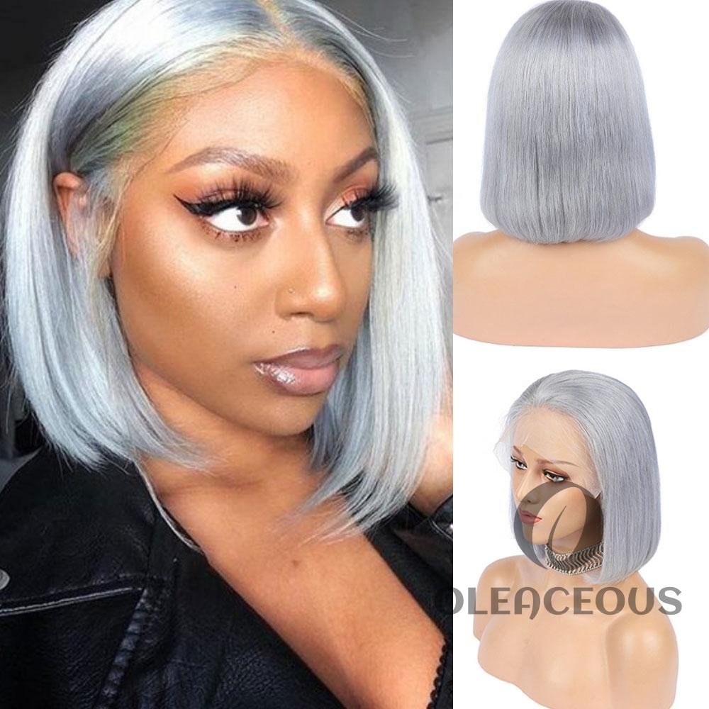 Gray Brazilian Short Straight Hair BOB Wigs Lady Wig