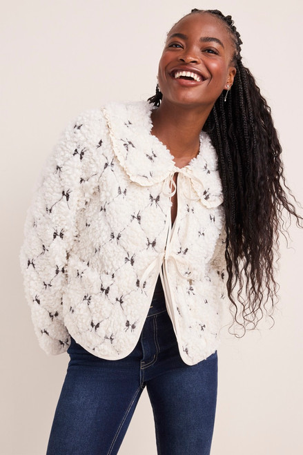 Sophia Bow Embroidered Teddy Jacket