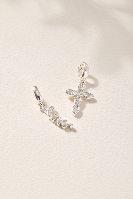 Cross and Love Charm Set Silver
