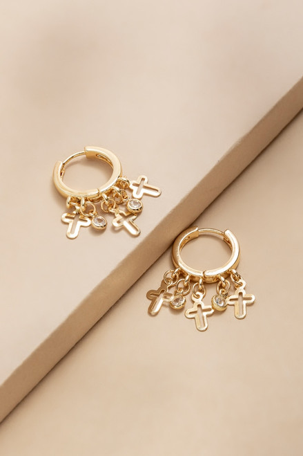 Claire Shaky Cross And Crystal Charm Earrings