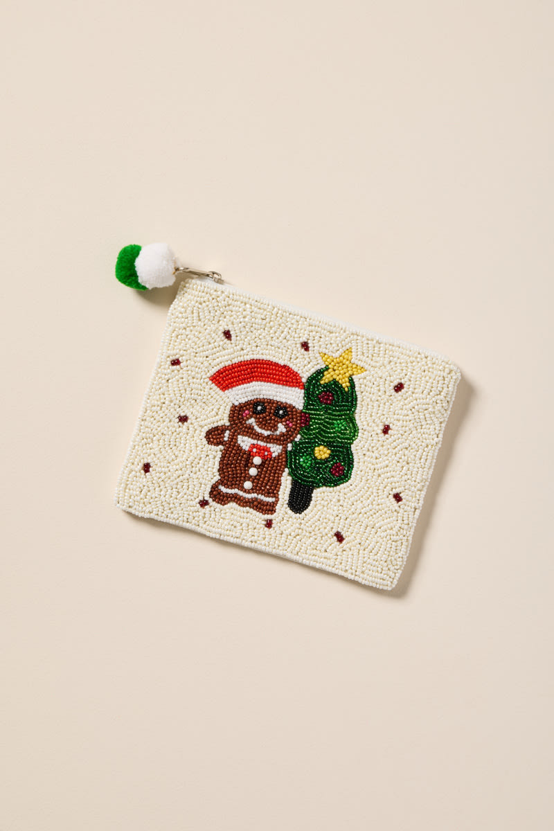 Gingerbread Tree Beaded Pouch