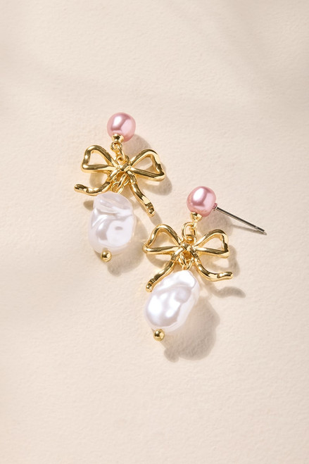 Scarlett Pearl Bow Drop Earrings
