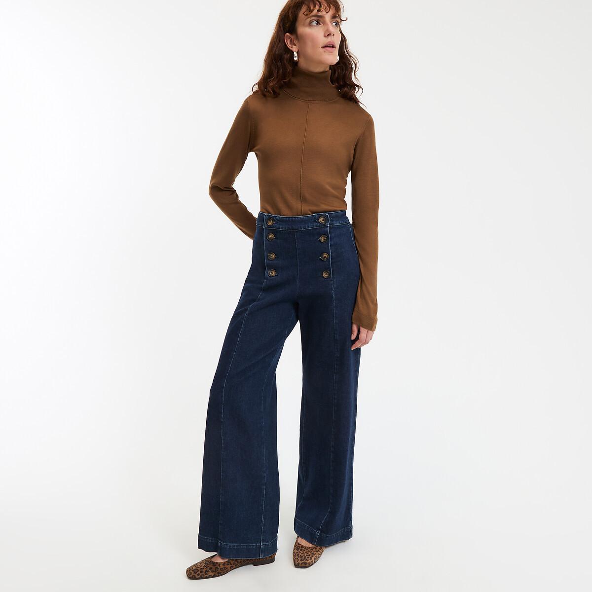 La Redoute Collections Weite High-Waist Jeans mit Hosenklappe