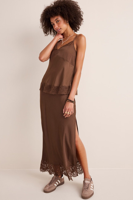 Jill Lace Hem Satin Midi Skirt