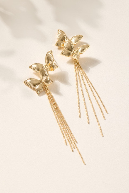 Amy Gold Tassel Butterfly Drop Earrings