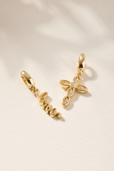 Cross and Love Charm Set Gold