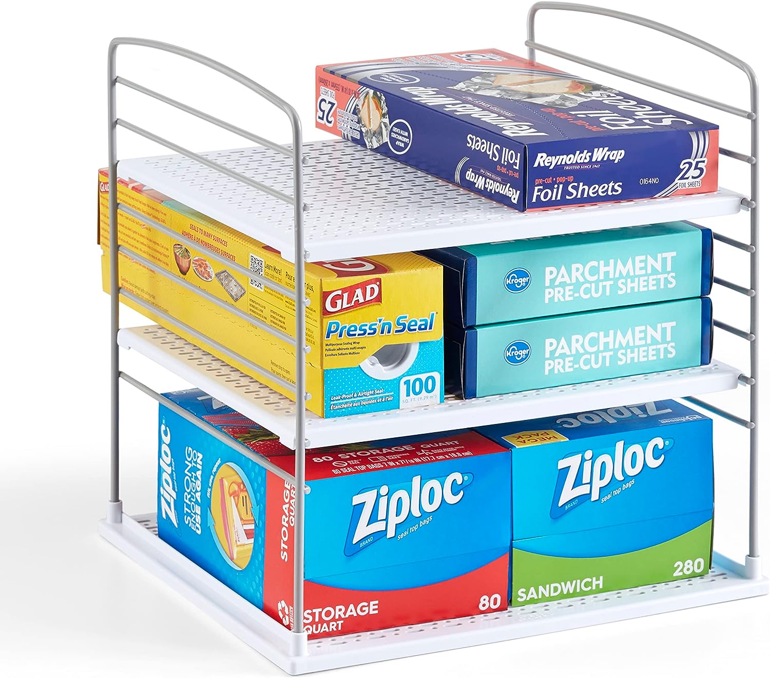 YouCopia UpSpace Adjustable Box Organizer for Foil Wrap and Kitchen Cabinet Storage, Original, White