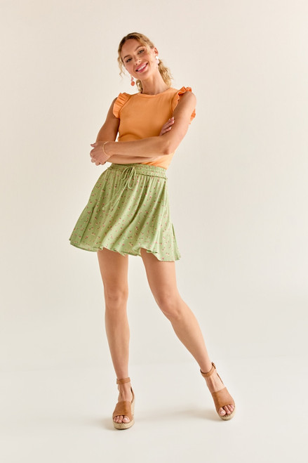 Anna Floral Flowy Tie Waist Flippy Mini Skirt