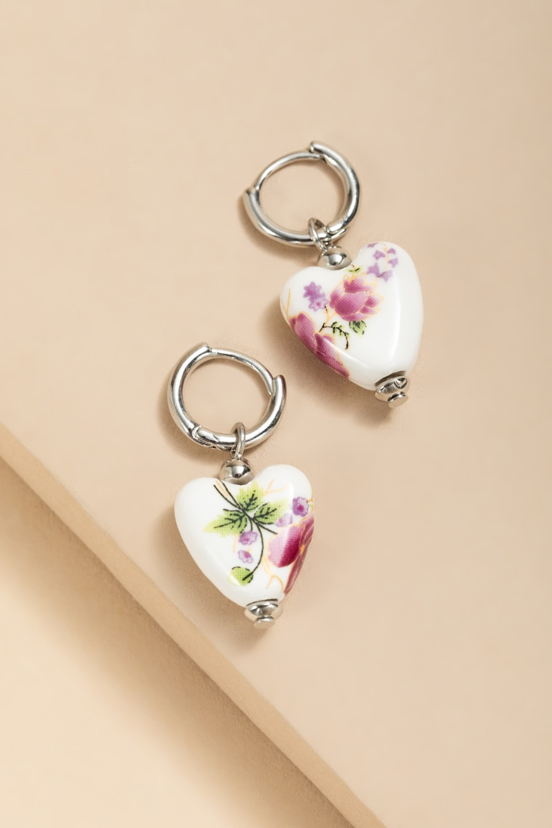 Susanne Ceramic Heart On Hoop Earrings