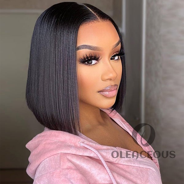 Ready To Wear Invisible Knots Glueless Wigs Short Straight Bob Wig 5x5 Lace Closure Pre Cut Wigs