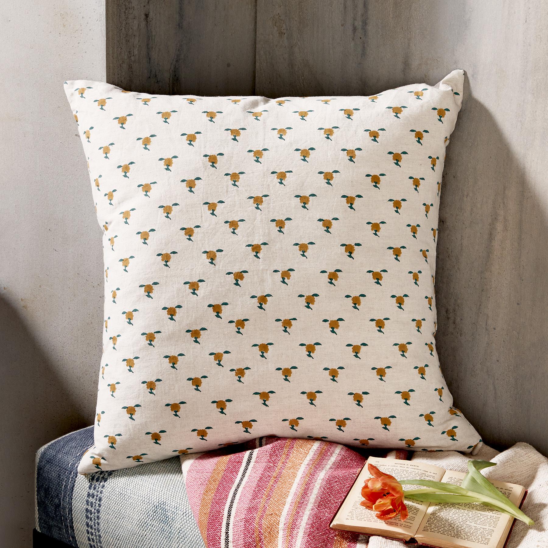 Golden Blooms Block Print Pillow