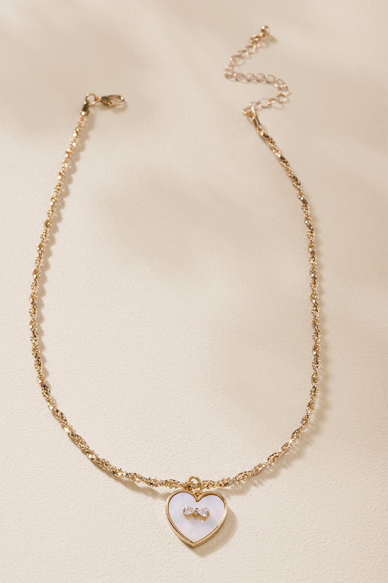 Claudia Bow On Heart Pendant Necklace
