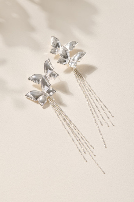 Amy Silver Tassel Butterfly Drop Earrings