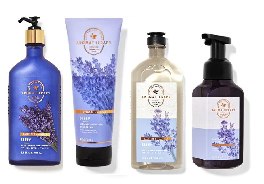Bath & Body Works Bath & Body Works Aromatherapy LAVENDER + VANILLA Deluxe Gift Set - Body Cream - Body Lotion - Body Wash and Gentle Foaming Hand Soap - Full Size