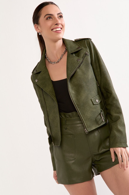 Emma Cropped Faux Leather Moto Jacket