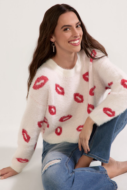 Pauline Fuzzy Lip Pattern Pullover Sweater