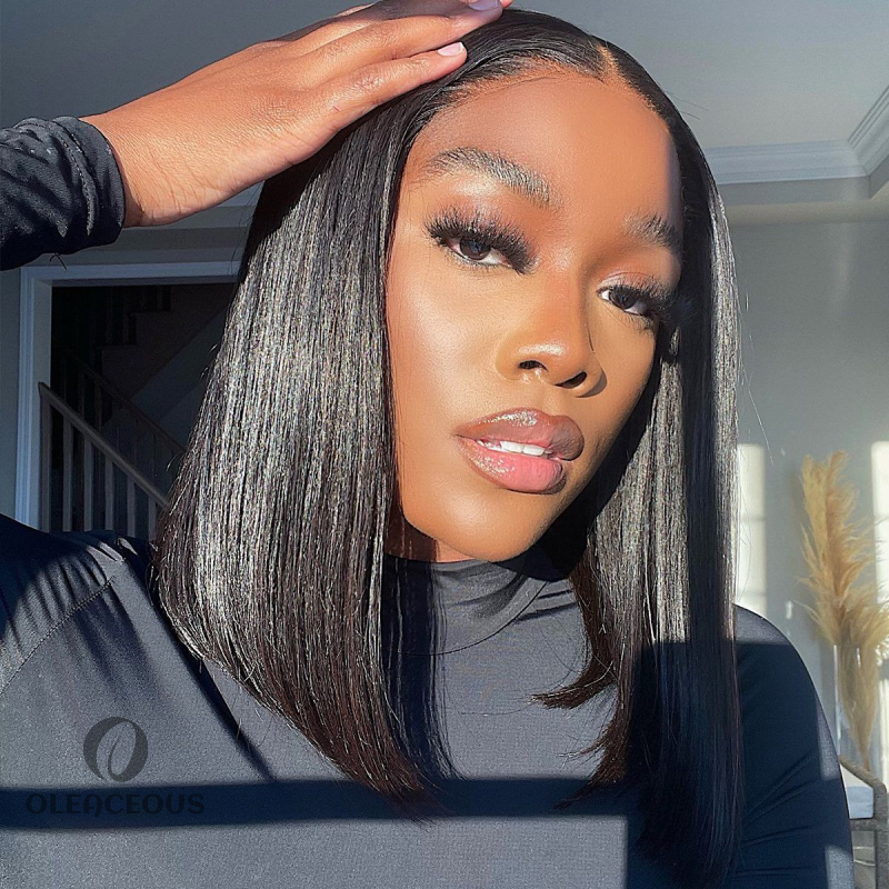 Ready To Wear Invisible Knots Glueless Wigs Short Straight Bob Wig 5x5 Lace Closure Pre Cut Wigs