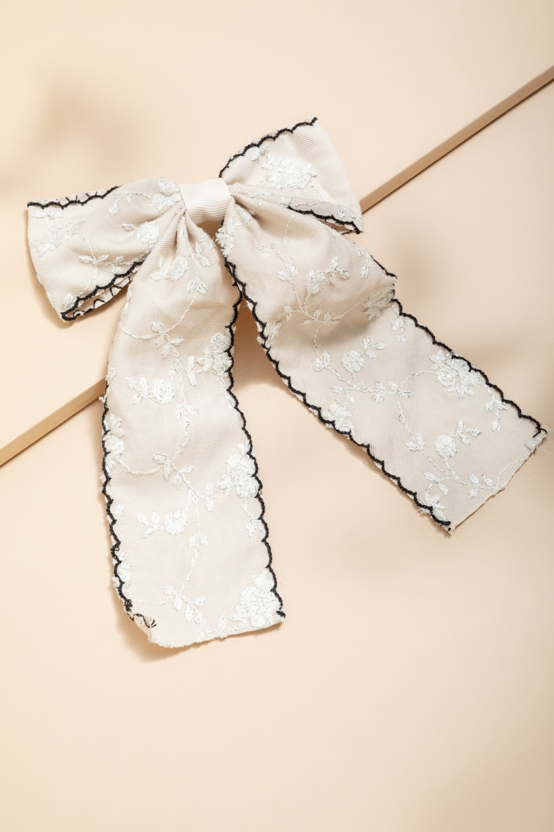 Tina Embroidered Bow Hair Barrette