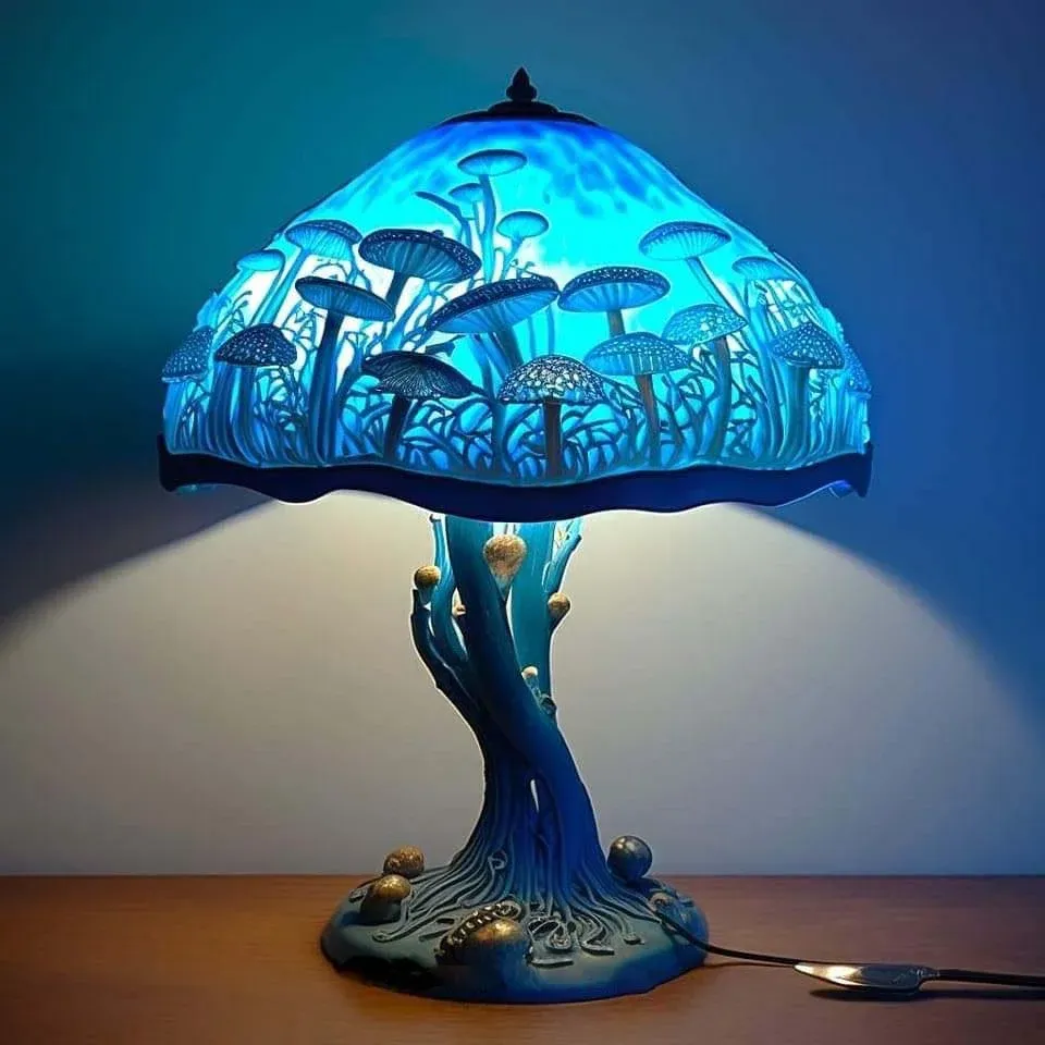 Blue Mushroom Snail Octopus Stained Glass Plant Series Table Lamp