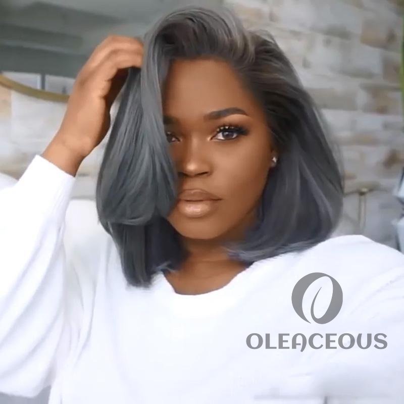 -Gray Short Brazilian Straight Hair BOB Wigs Lady Wig