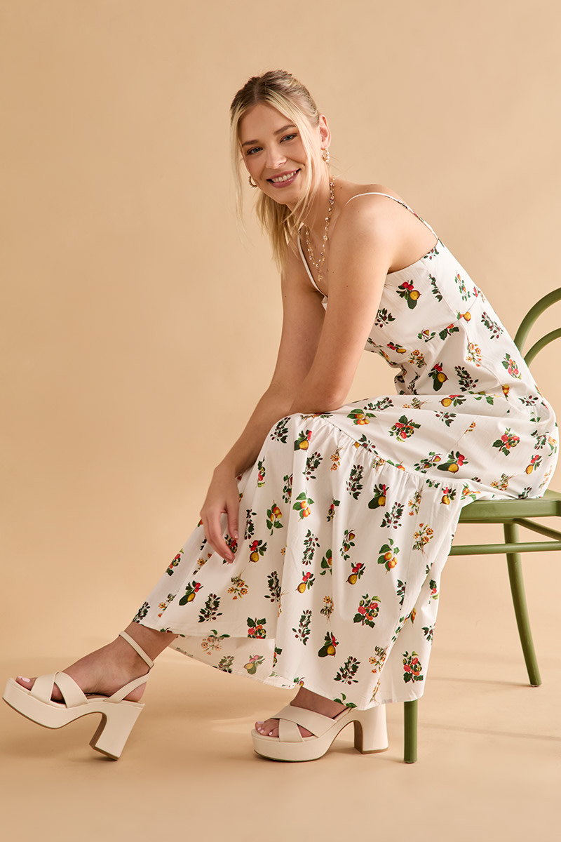 Juliana Fruit Print Tiered Maxi Dress
