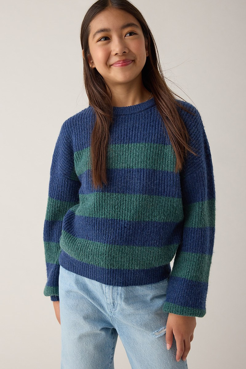 Hello Franki Striped Color Block Pullover Sweater for Girls