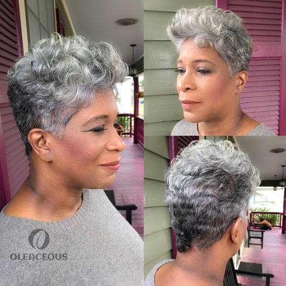 Salt & Pepper Gray Cute Short Wig Glueless Pixed Cut Super Short Curly Wave Wig