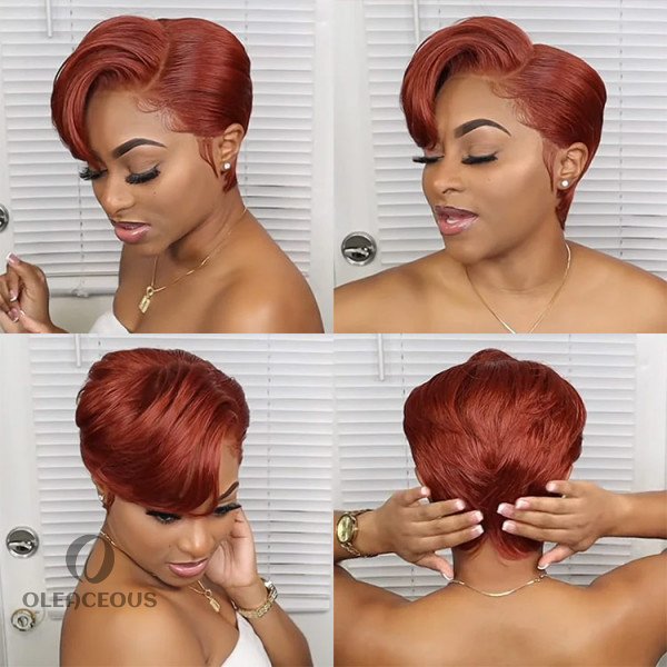 Orange Brown Short Pixie Cut  Hair Minimalist Lace Wigs