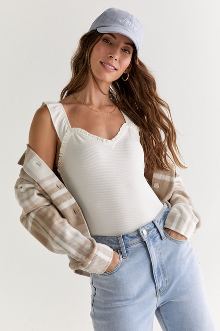 Jeanna Cross Back Ruffle Bodysuit