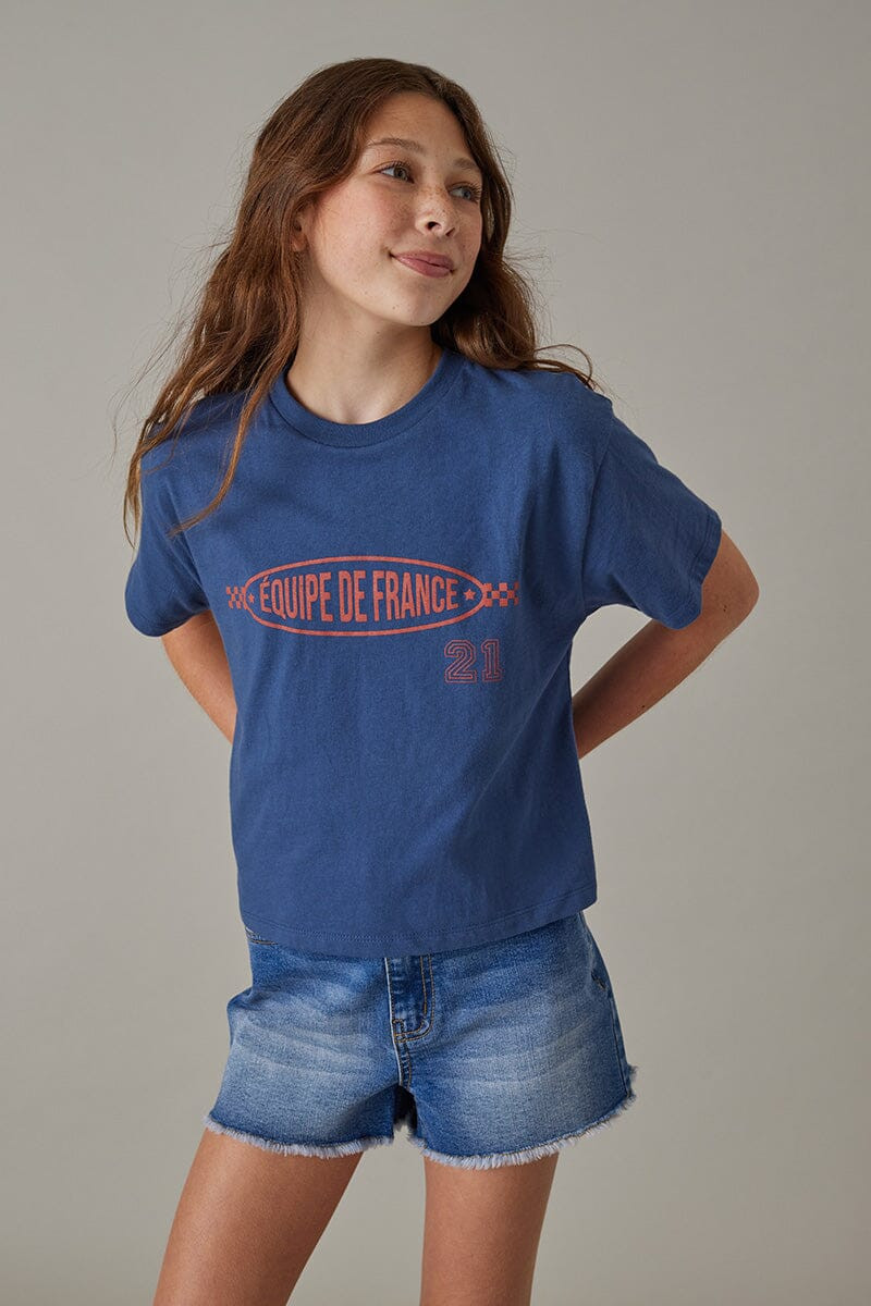 Hello Franki Oval Logo And Check Crop Graphic T-Shirt for girls