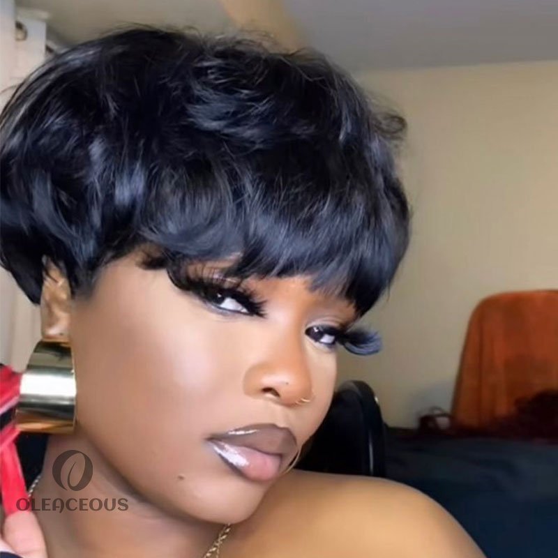 2026 Glueless Short Straight Layered Bob Wig with Bangs Pixie Cut Wig