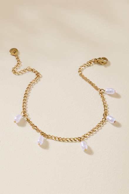 Tara Stainless Steel Pearl Station Bracelet