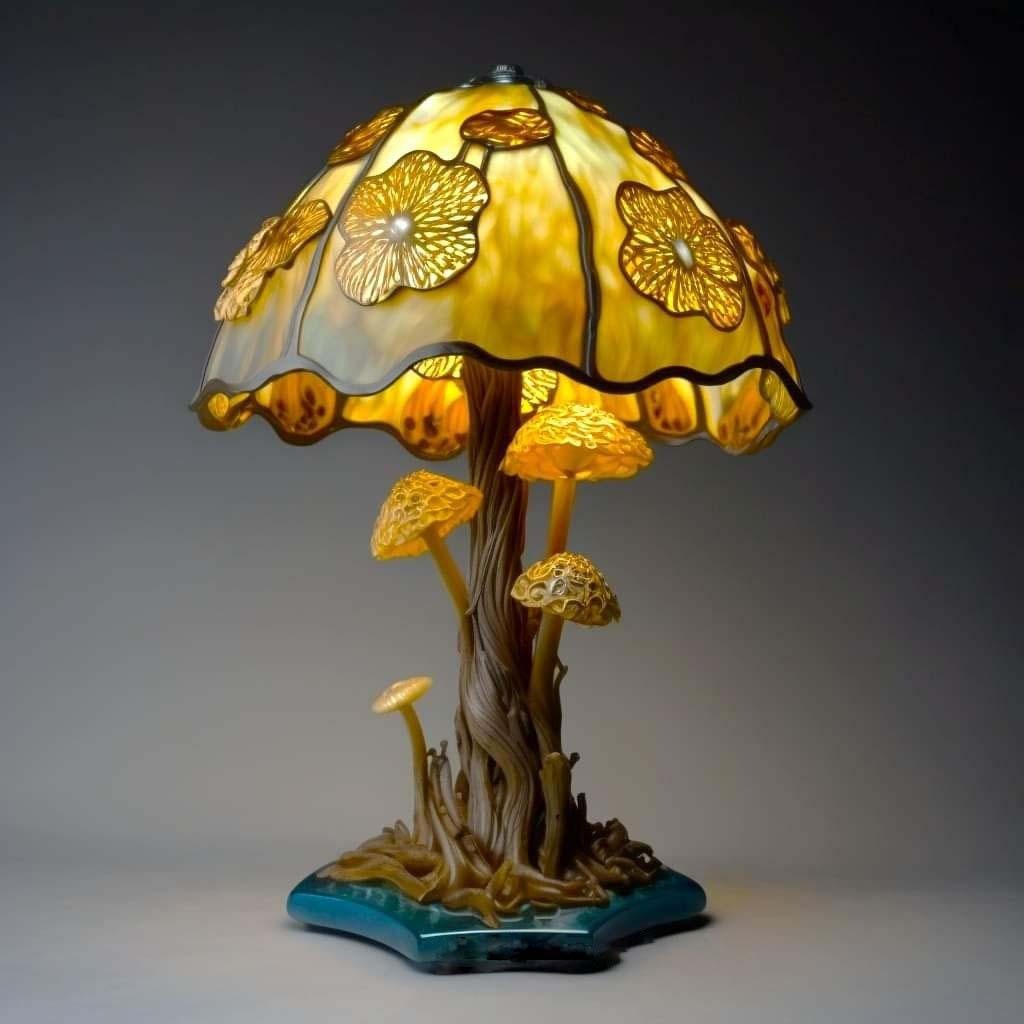 70% OFF - Stained Glass Plant Series Table Lamp-Yellow Mushroom