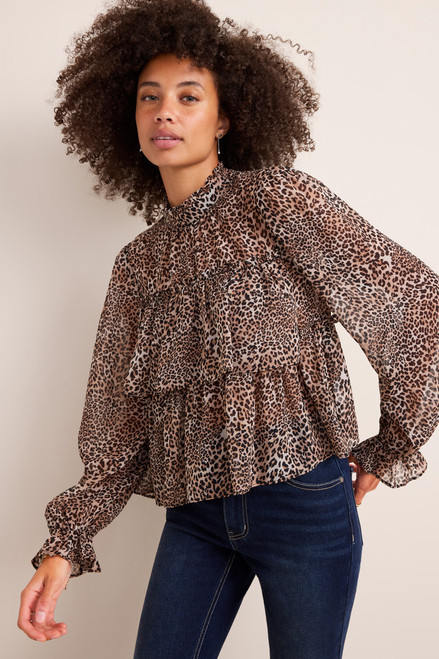 Gina Leopard Print Tiered Blouse