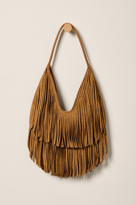 Gina Fringe Faux Suede Hobo Bag