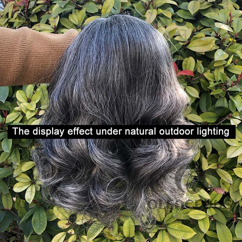 Shoulder-Length Seniors Salt And Pepper Wig Real  Hair Loose Wave Wigs For Women Over 60