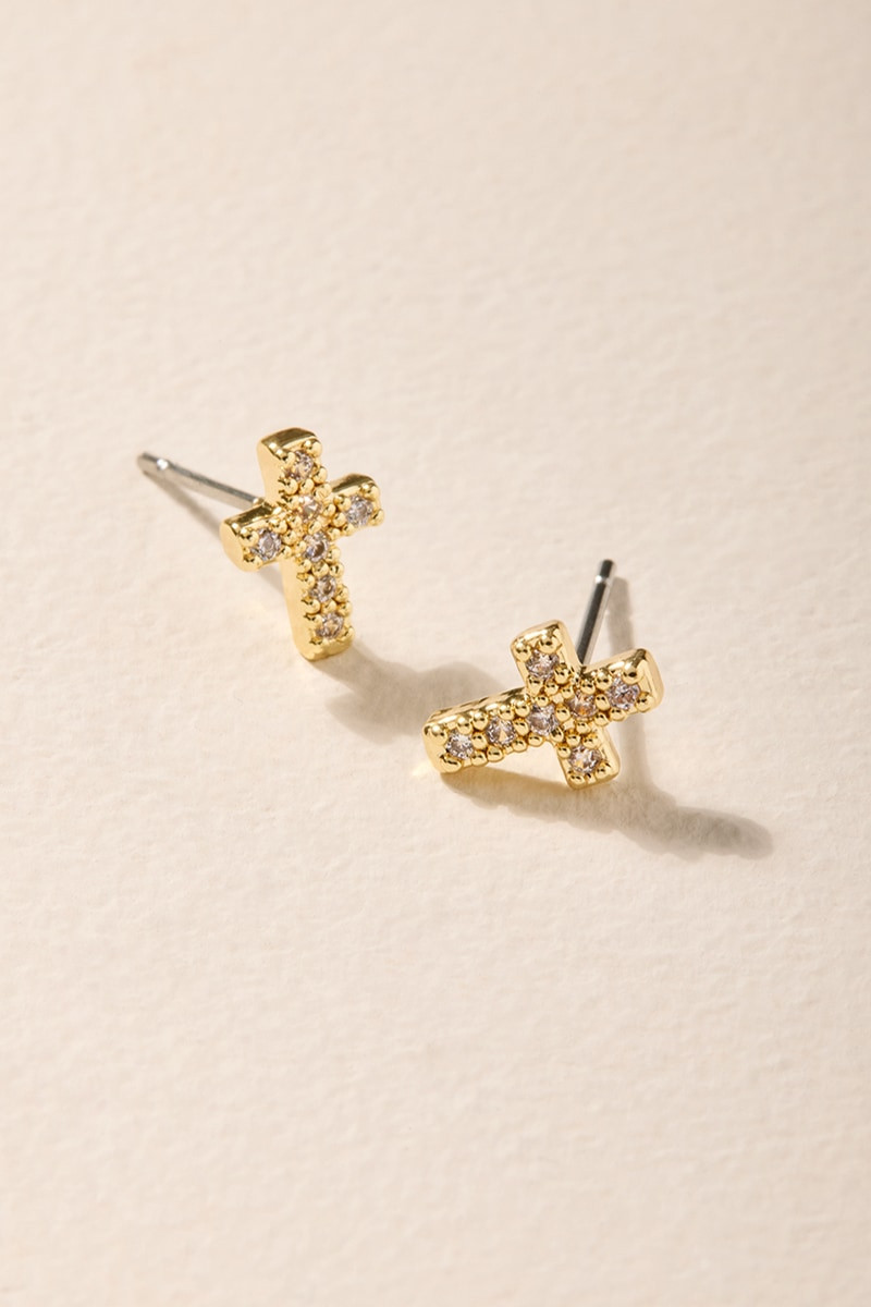 Kelsey Gold Crystal Cross Stud Earrings